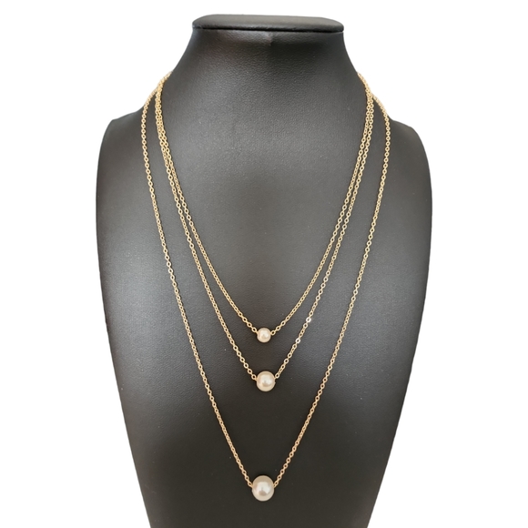 Gold Tone Faux Pearl Multilayer Pendant Necklace - Picture 6 of 8